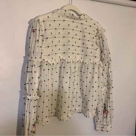 Anthropologie’s PILCRO Embroidered Floral Polka Dot Blouse - White & Pink Sz XL - Picture 2 of 6